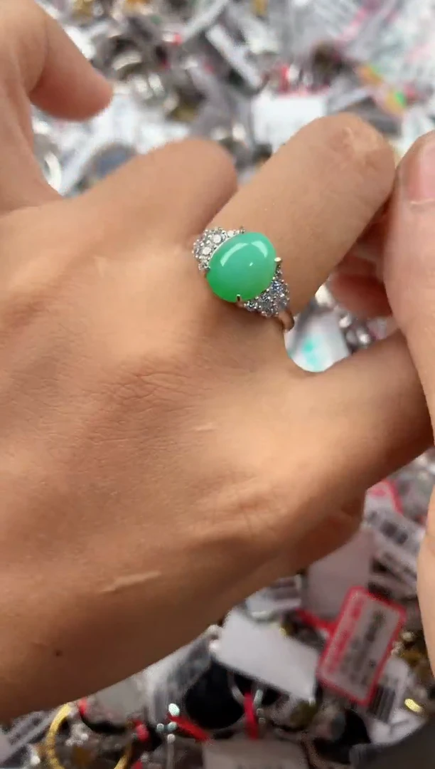 银S925镶嵌戒指翡翠444         3