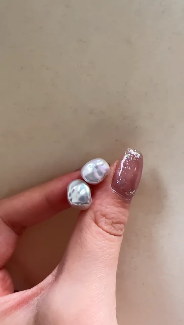 银S925镶嵌淡水珍珠DA 巴洛克耳钉 xb037