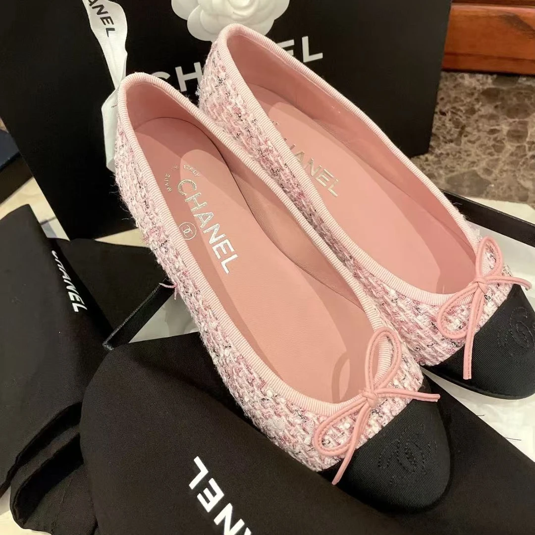 99新 Chanel/香奈儿 粉色编织芭蕾舞鞋35.5