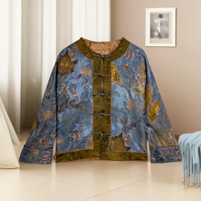 WW 2025春季新款时尚气质百搭枫叶长袖圆领盘扣短外套24zh831