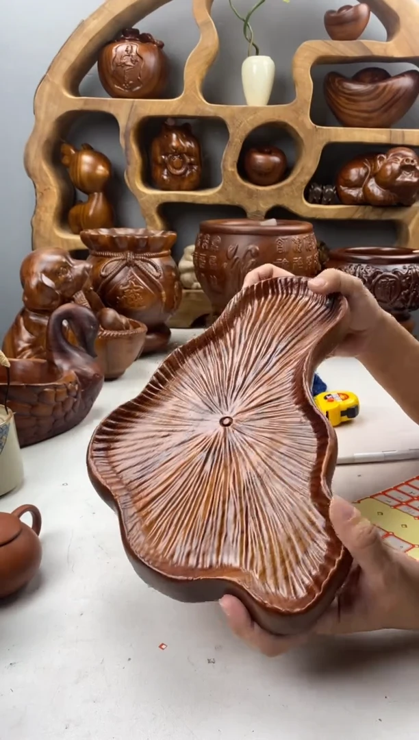 香樟木A19荷叶果盘/尺寸33*19*4.5