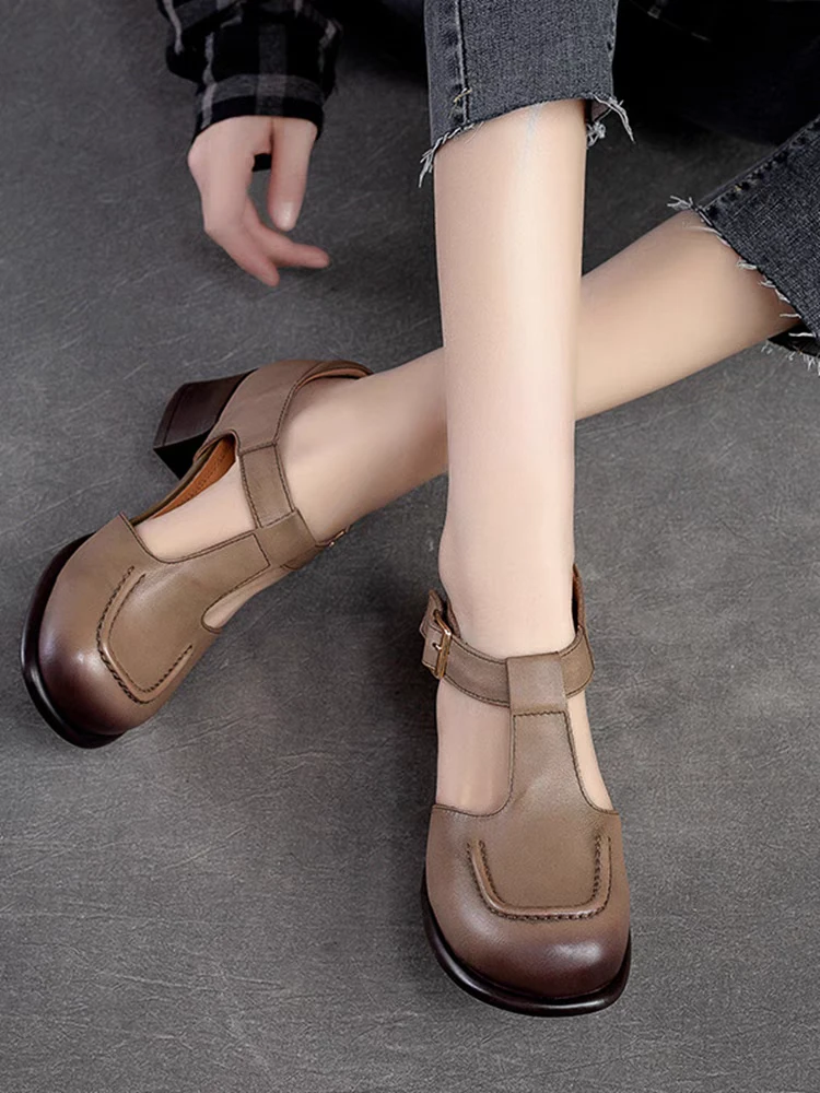 23125头层牛皮复古手工百搭玛丽珍