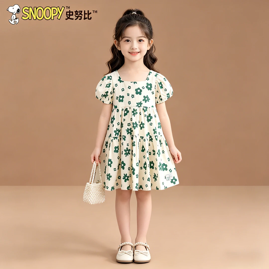 Snoopy/史努比夏季女童洋气连衣裙宝宝新款韩版短袖洋气碎花裙