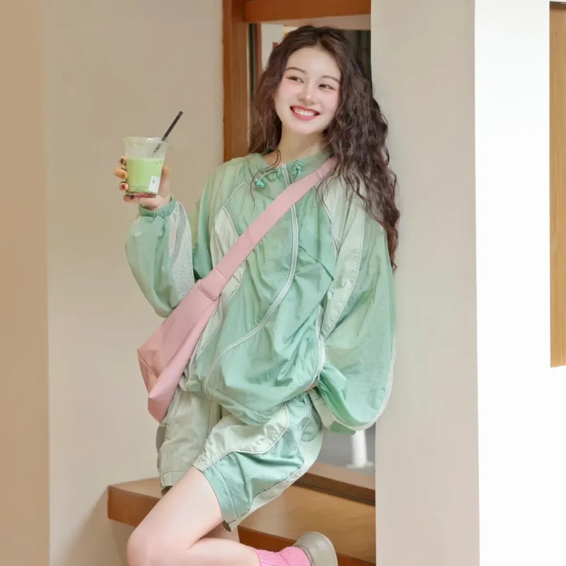 夏天欧若风轻薄防晒两件套女装洋气时髦气质特大码200斤运动套装