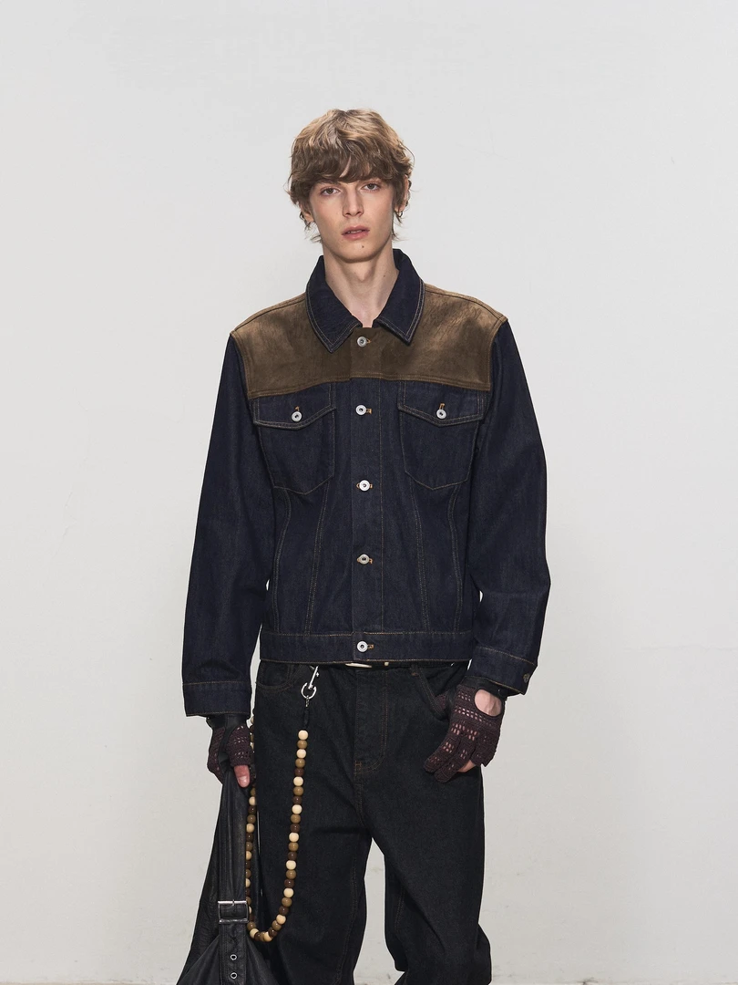 A1MPfs巴恩风牛仔夹克 麂皮拼接明线原色牛仔外套 男女款正肩外套