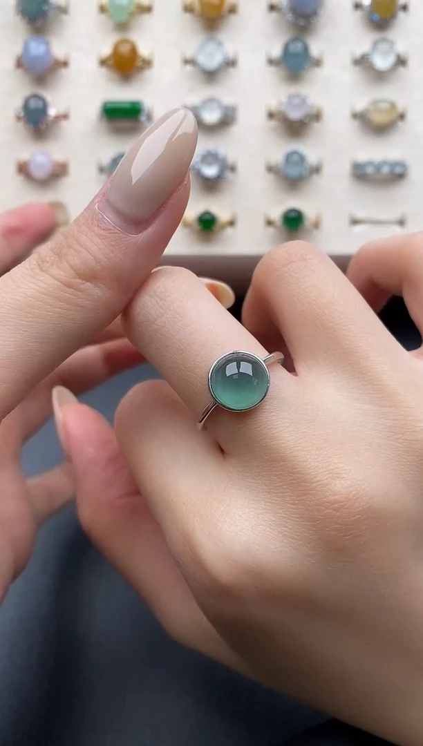 银S925镶嵌戒指翡翠一物一证一礼盒