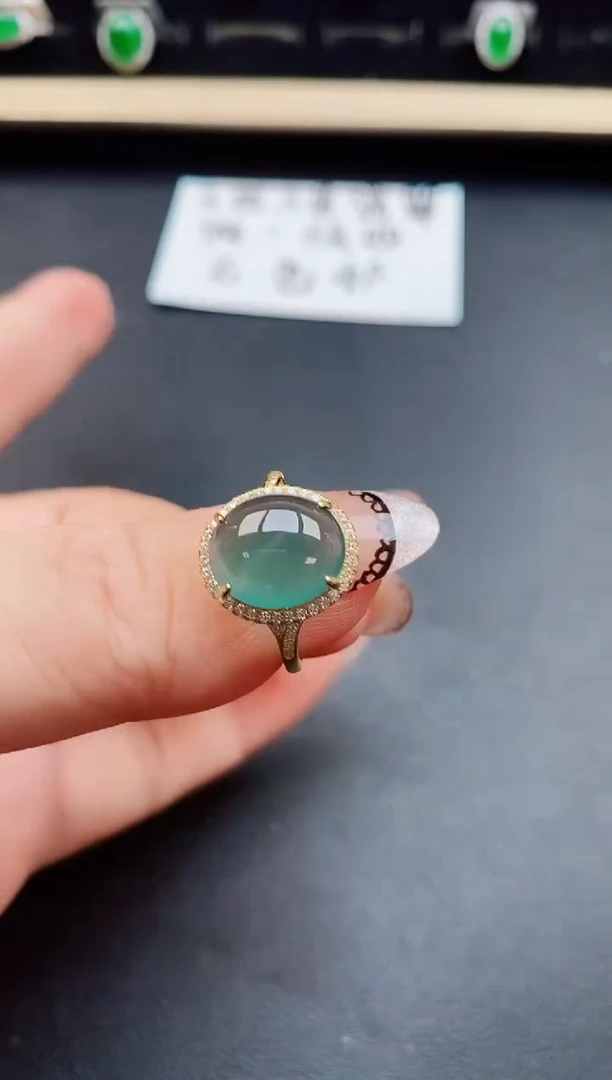 翡翠戒指银S925镶嵌50850