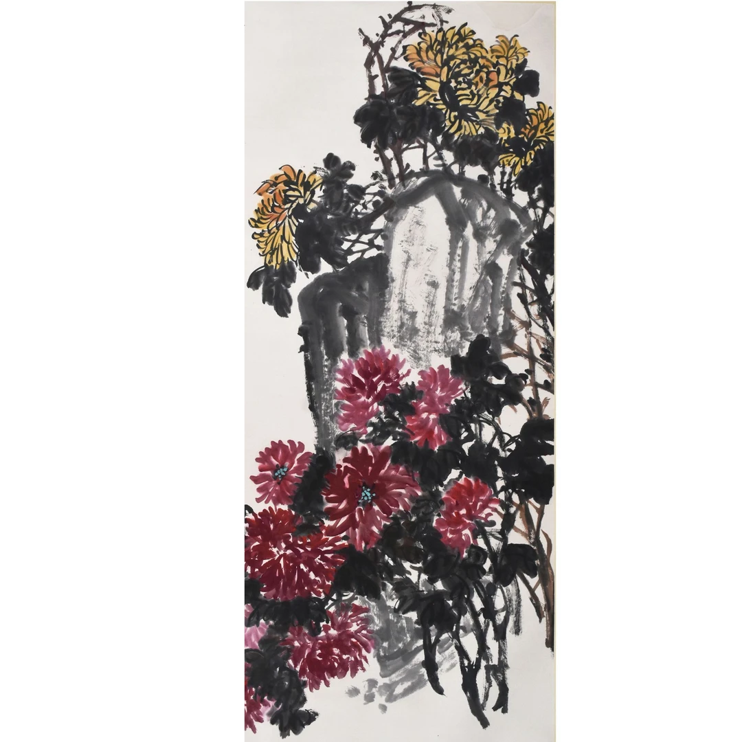 HM9027 菊石图 135×68cm 纸本立轴 8.2平尺