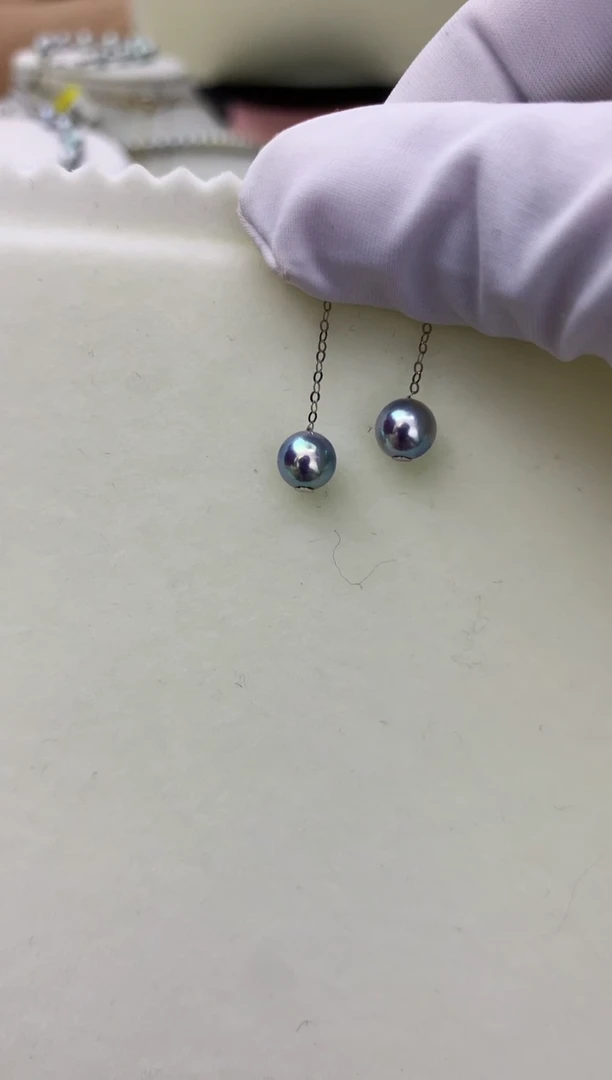 18K金镶嵌DA海水珍珠 灰珠耳线6-6.5MM GD094