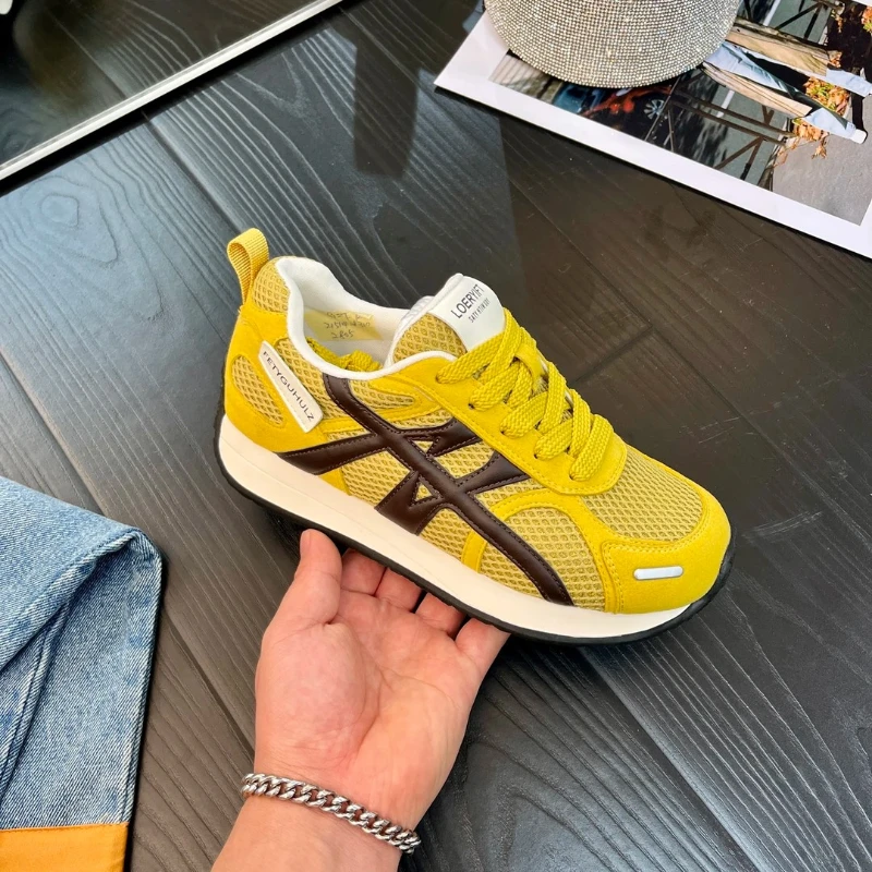 小众复古圆头网面德训阿甘鞋女2025夏季厚底百搭显脚小运动休闲鞋