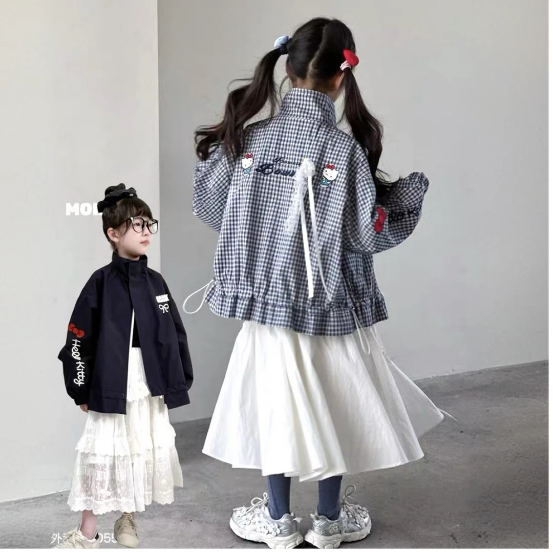 韩国女童秋装外套洋气穿搭儿童2025新款潮中大童百搭宽松格子上衣