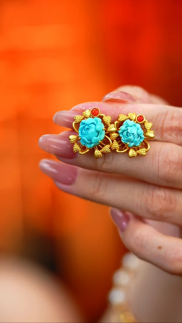 银S925镶嵌绿松石耳饰新款