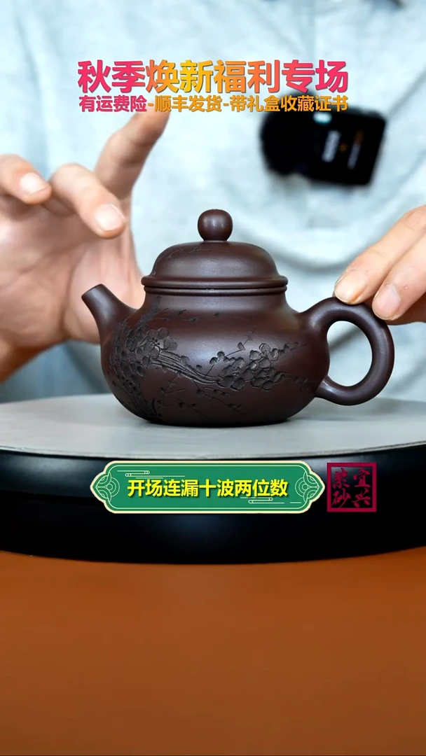 茶壶紫砂茄皮紫泥清香刻绘容天290CC