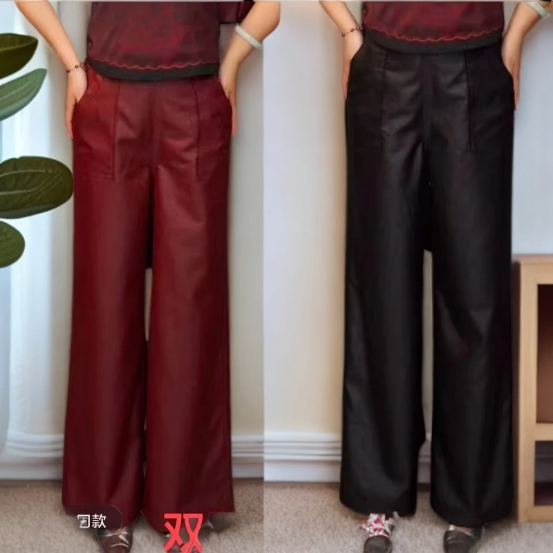 1080【双面穿直筒裤】新中式新款秋季时尚百搭龟裂纹女式高腰直筒裤