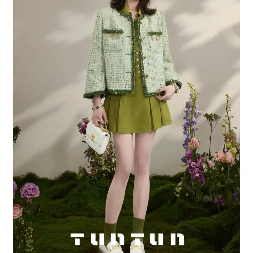ZM服饰【遗落凡间 绿色】春季小个子时尚法式甜美后橡筋短裙