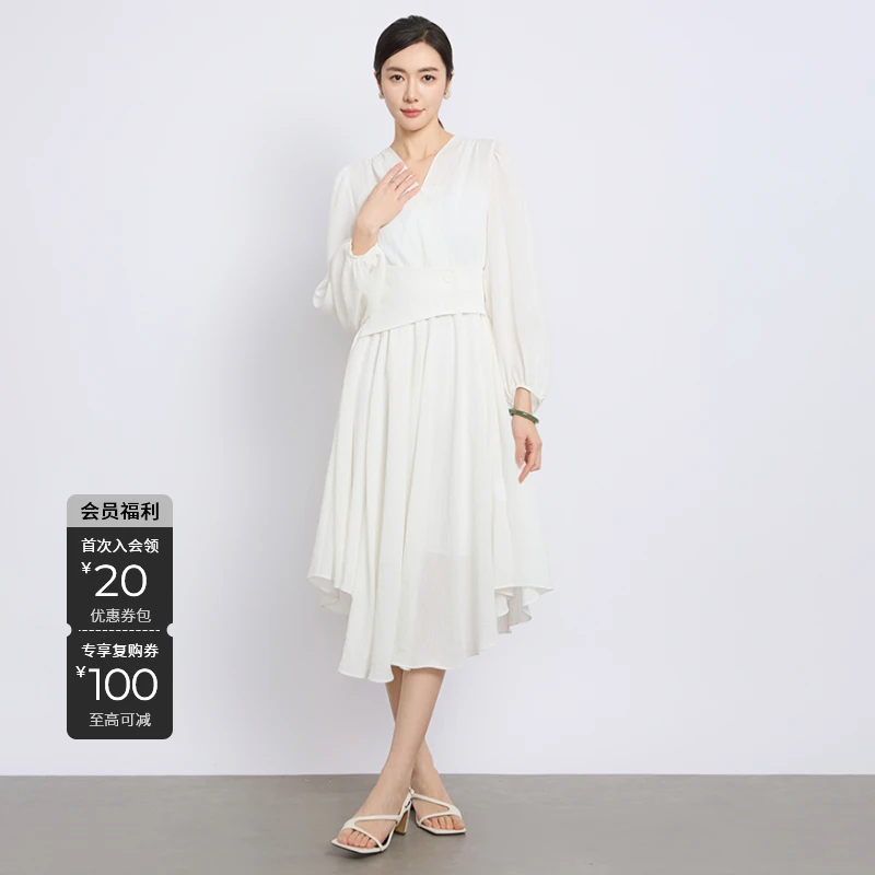 S·DEER圣迪奥法式裙子气质白色轻奢时尚百搭休闲连衣裙S252Z1208