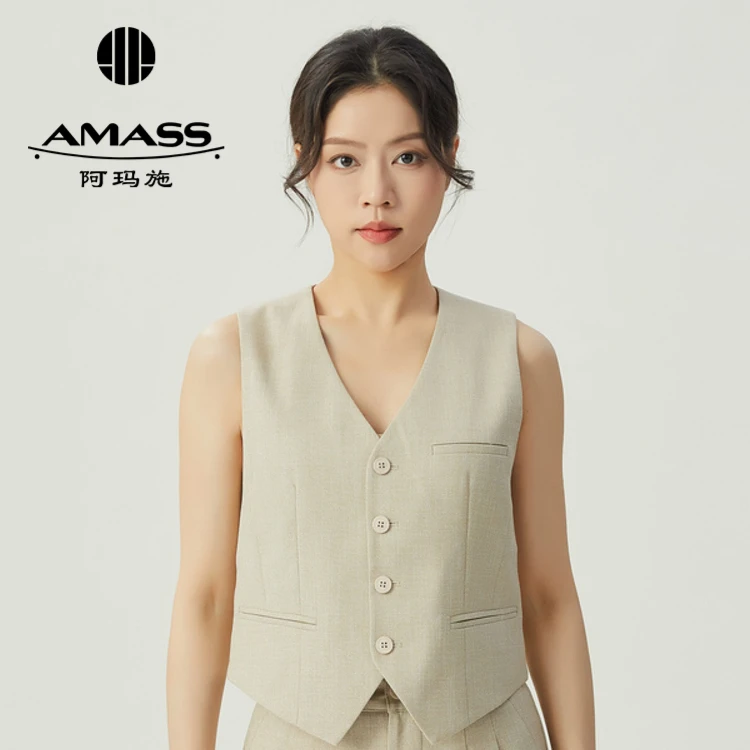 阿玛施海报款松弛感极简风休闲时尚百搭短款气质马甲外套5400798