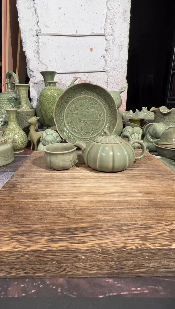 微瑕耀州窑南瓜壶+南瓜小杯