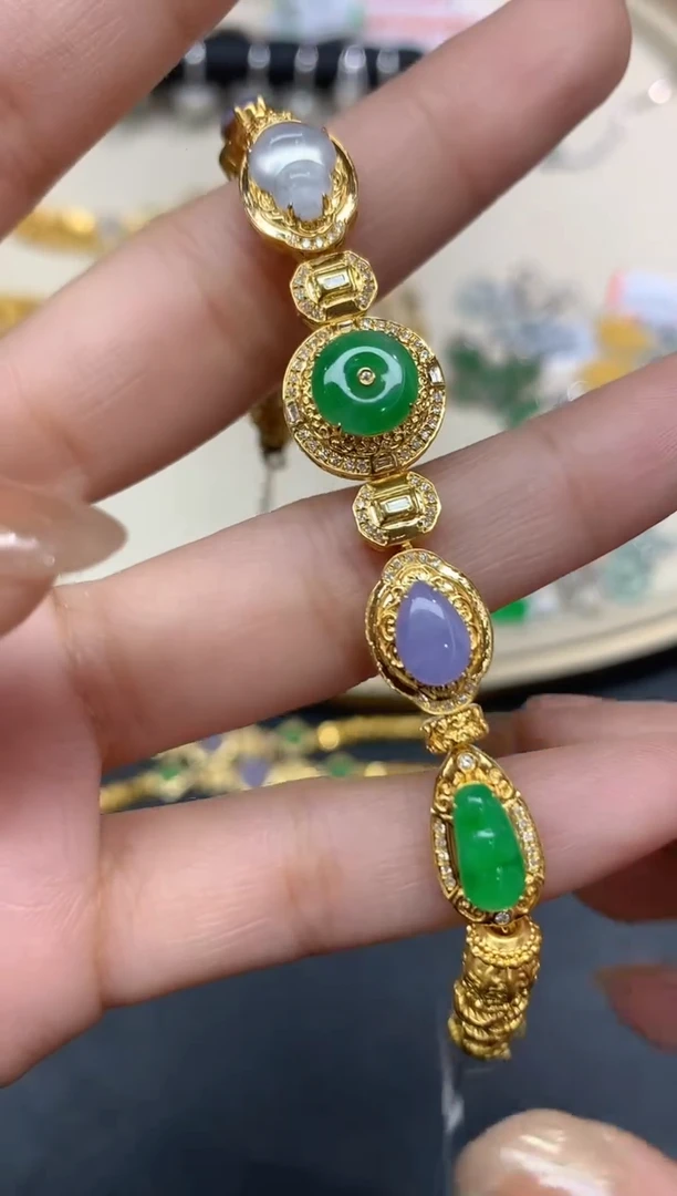 18K金镶嵌手链翡翠手链A505|23800