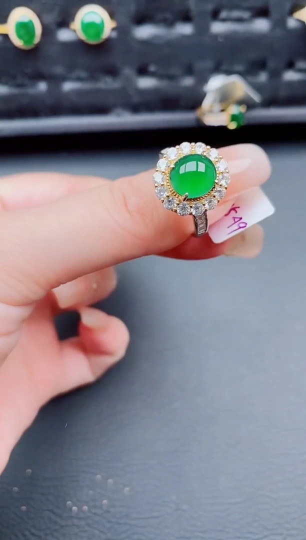 翡翠戒指银S925镶嵌天然a货翡翠216