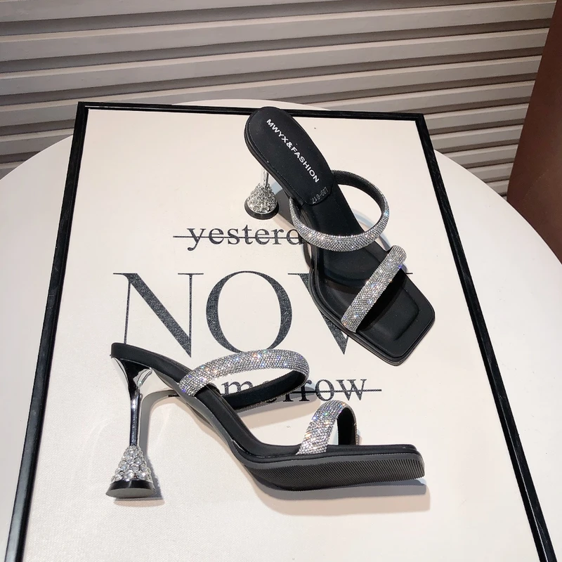6~8公分拖鞋2025高跟鞋外穿时尚女细夏季水钻【一字凉跟新款拖】
