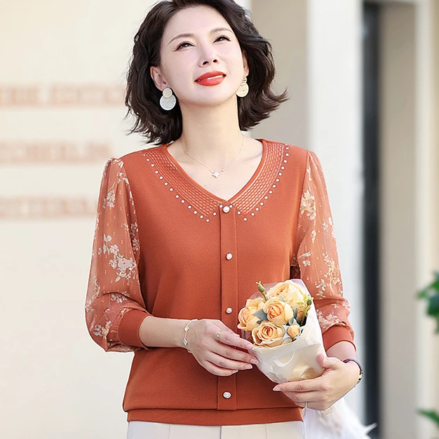 【丽姐家】春秋休闲风常规小衫针织衫长袖洋气时尚中老年女装常规款