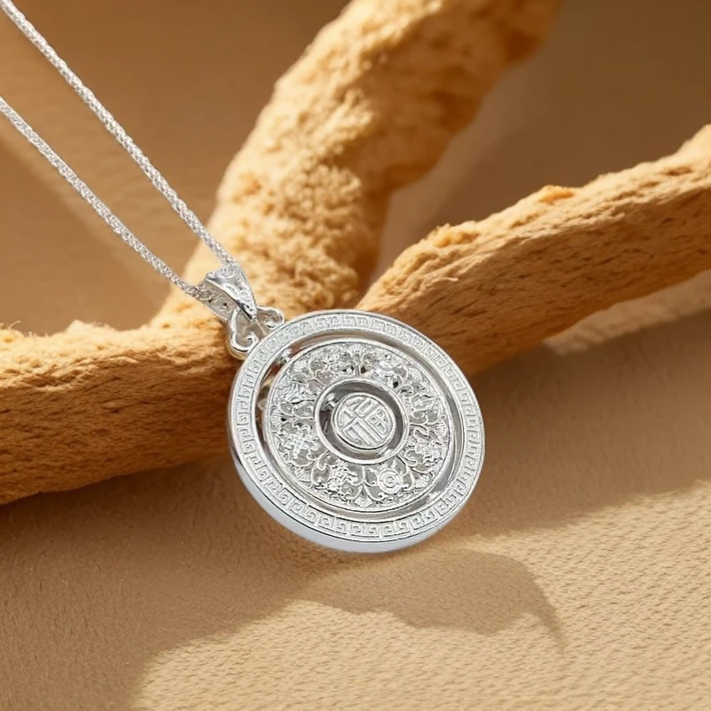 吊坠足银 【如意】足银999时来运转八宝罗盘复古素款手工轻奢项坠