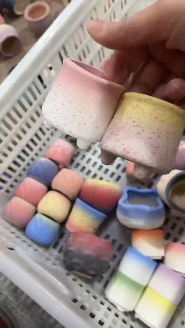 麦饭石粗套多肉花盆4*4两个