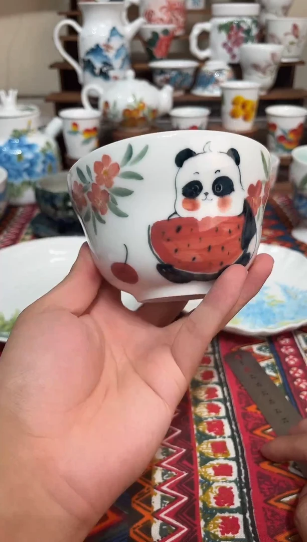 摆件景德镇高端瓷器熊猫葫芦米饭碗