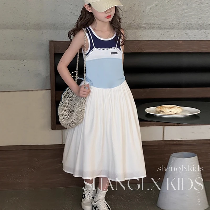 女童超级好看的裙子假两件吊带背心裙大童连衣裙夏季2025新款儿童