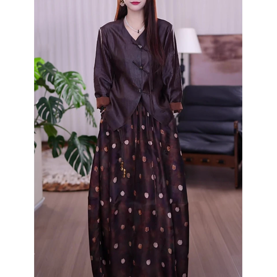 民族风时尚套装女25秋季新款新中式气质显瘦显瘦长袖衬衫+半身裙