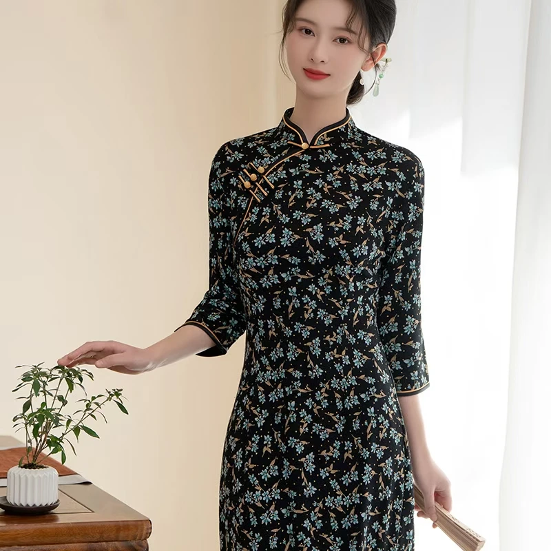 中袖春秋旗袍女2025新款中式复古改良日常平时可穿显瘦气质连衣裙