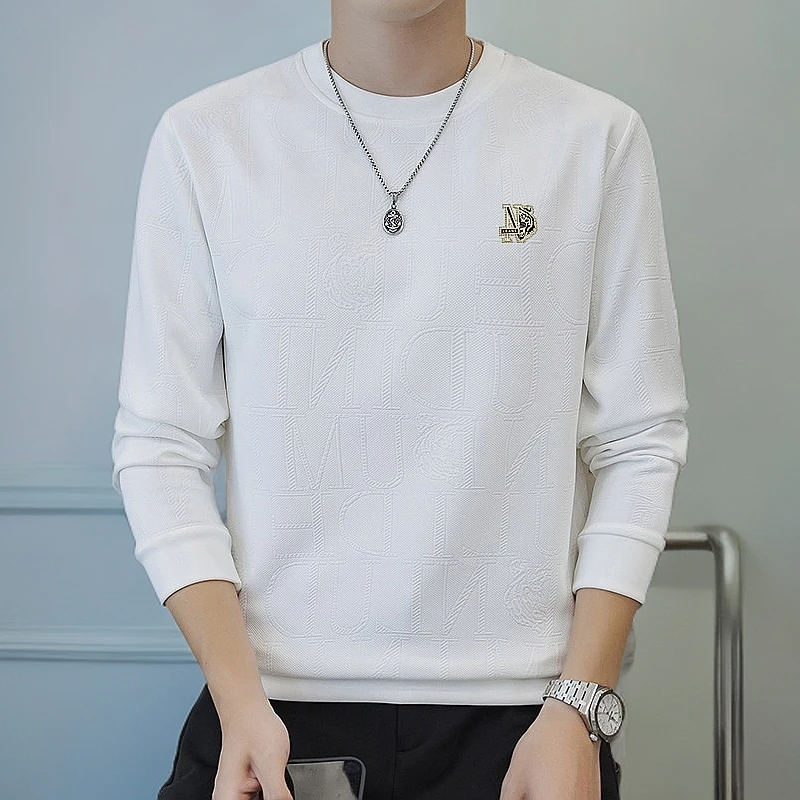 欧洲站2024男士秋季男上衣时尚帅气简约百搭圆领提花卫衣长袖打