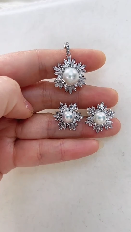 【闪购商品】淡水珍珠耳饰合金银色雪花套装