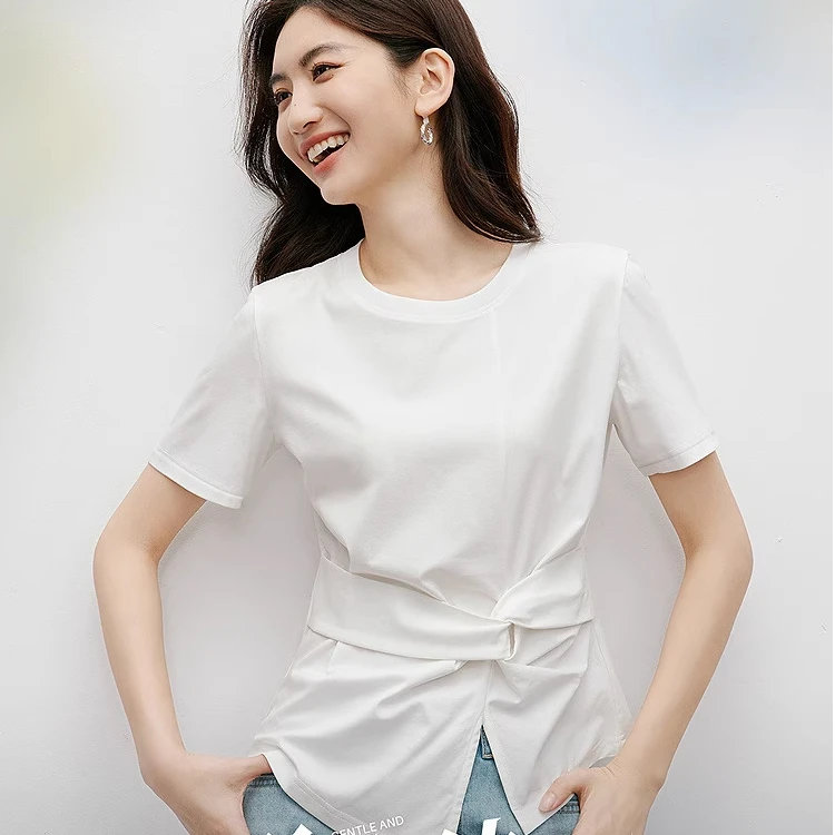 夏季立体扭结小众别致短袖T恤宽松圆领凉感显瘦女款