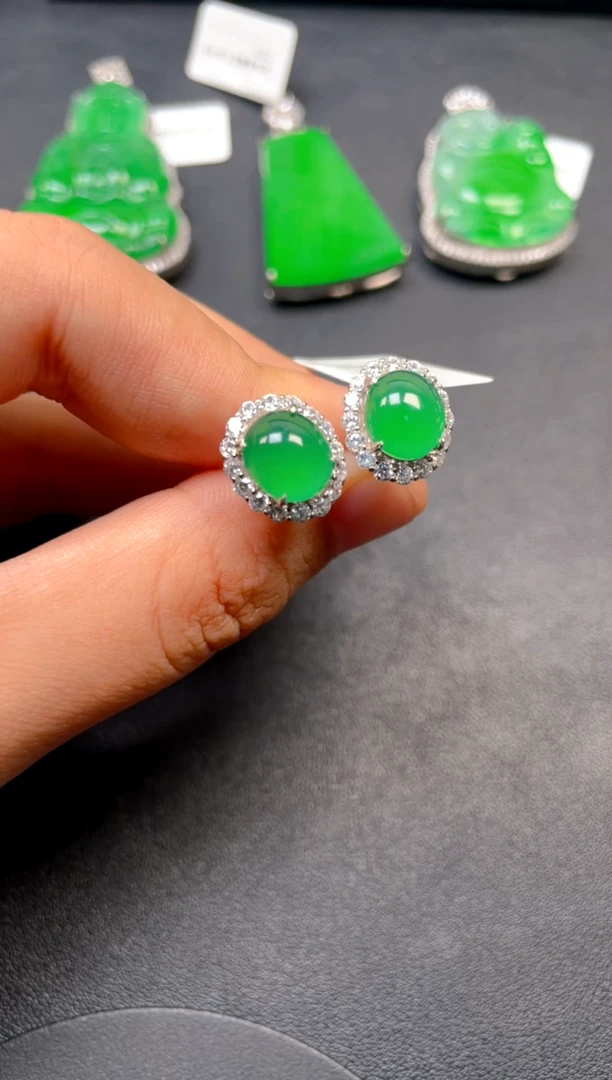 吊坠(不含链)银S925镶嵌翡翠耳钉