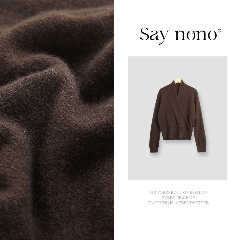懒猫nono│Saynono 100牦牛绒法式交叉领套头上衣/XXZJJ8503