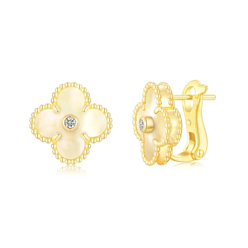 合金石英石耳饰 红楼  925银针 镀K金 米金草草耳拍 ZF-A967