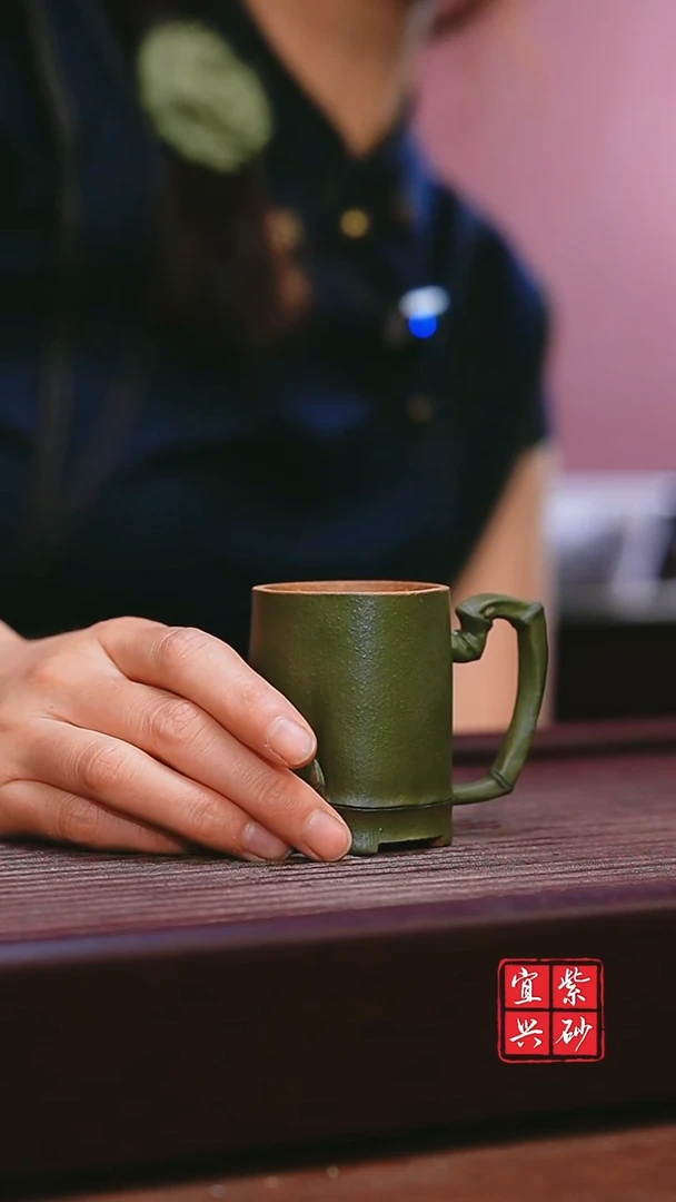 宜兴原矿紫砂  竹节把杯