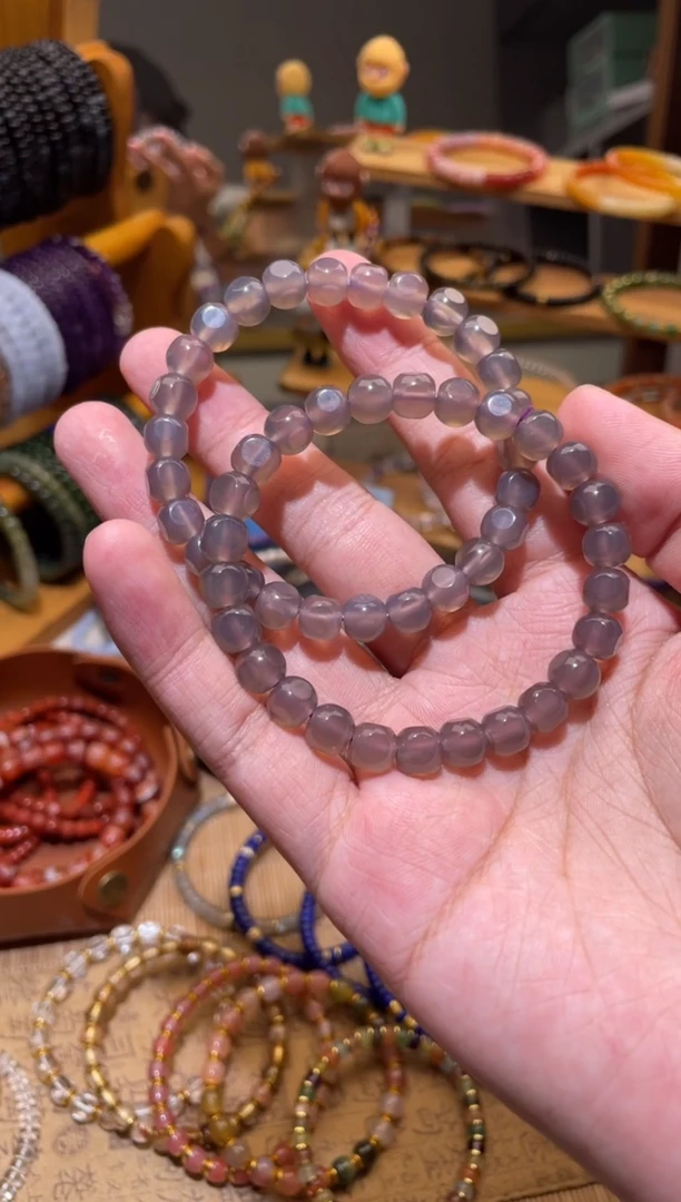 玛瑙/玉髓手串未镶嵌方糖烟灰玛瑙手串