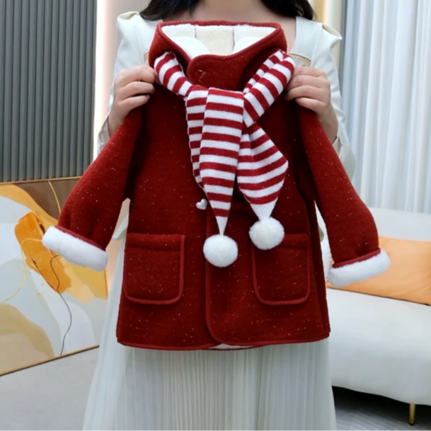 【】2024新款秋冬季女童洋气甜美可爱加绒加厚毛毛衣外套中长款