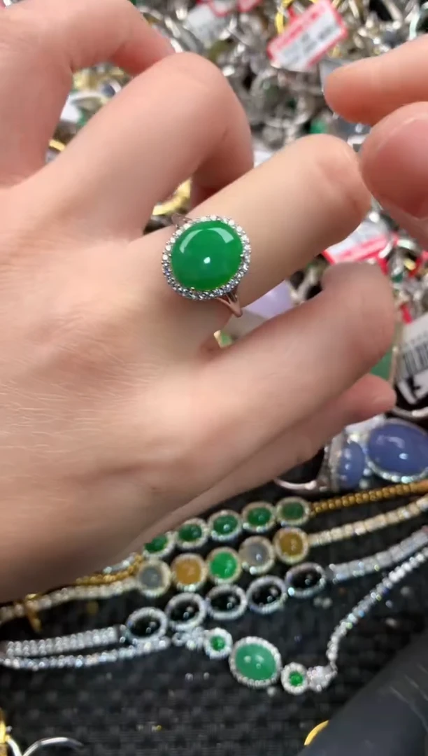 银S925镶嵌戒指翡翠10   9