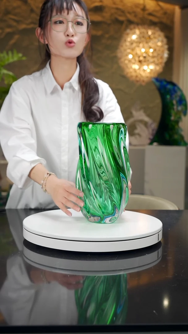 手工艺品琉璃蓝绿波浪瓶