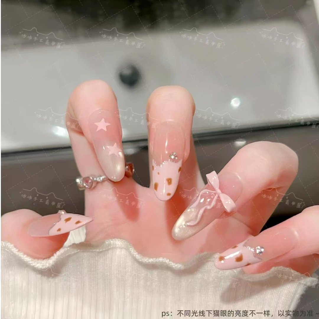 【奶油小豹】温柔甜美蝴蝶结法式高级感显白春夏波点雪花穿戴甲