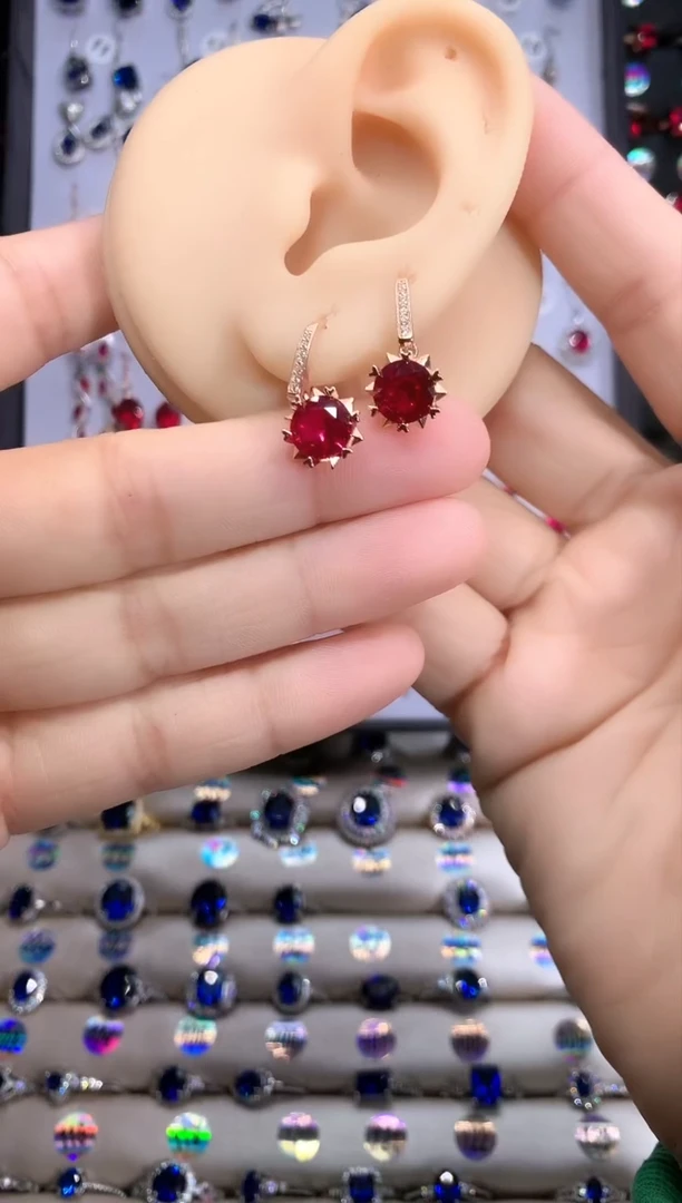 【闪购商品】红宝石耳饰银S925镶嵌玫瑰金