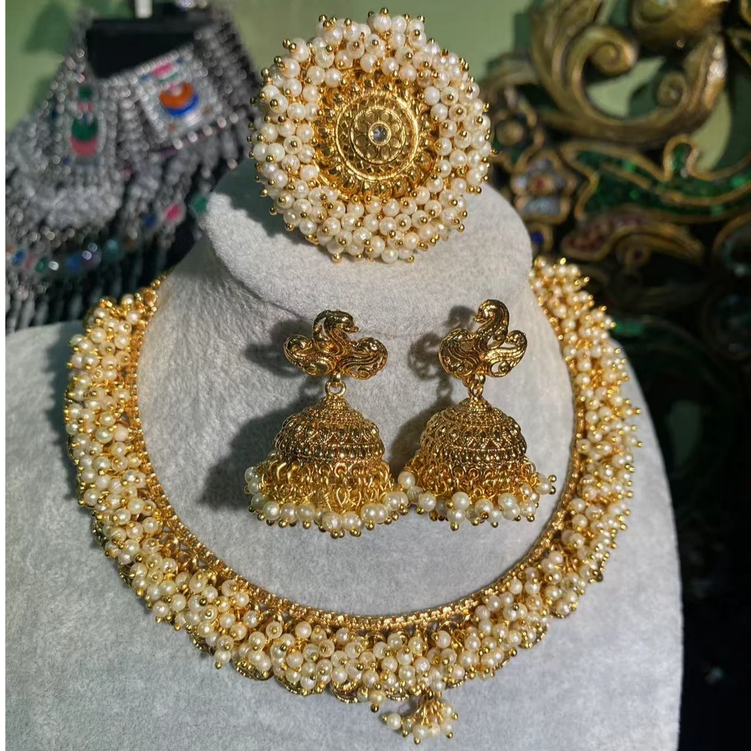 铜合金项链 印度手工金色气质复古项链套装101264