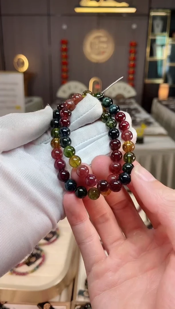 未镶嵌老矿碧玺彩虹单圈手串8mm+碧玺xion多样性发一条