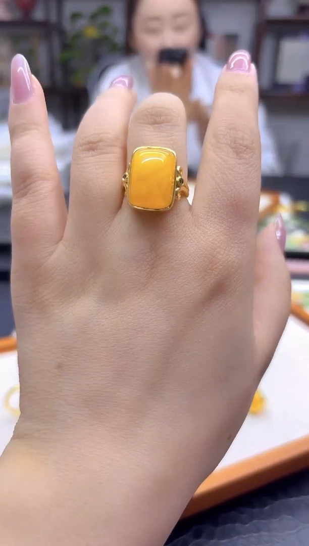 14K金镶嵌蜜蜡戒指DIY款J97