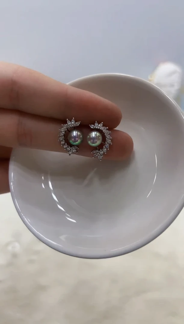 银S925镶嵌海水珍珠DA耳饰@@ye373