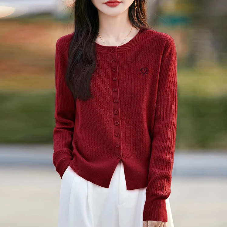 品牌女装正品春秋时尚圆领针织开衫女小香风上衣短款毛衣薄外套